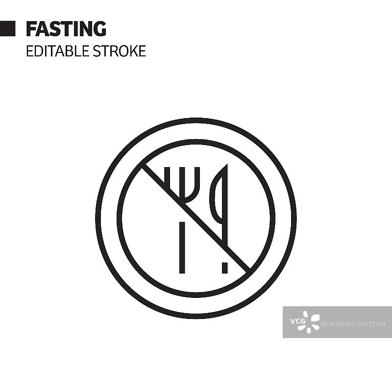 禁食线性图标，轮廓矢量符号插图。像素完美，可编辑笔画。图片素材