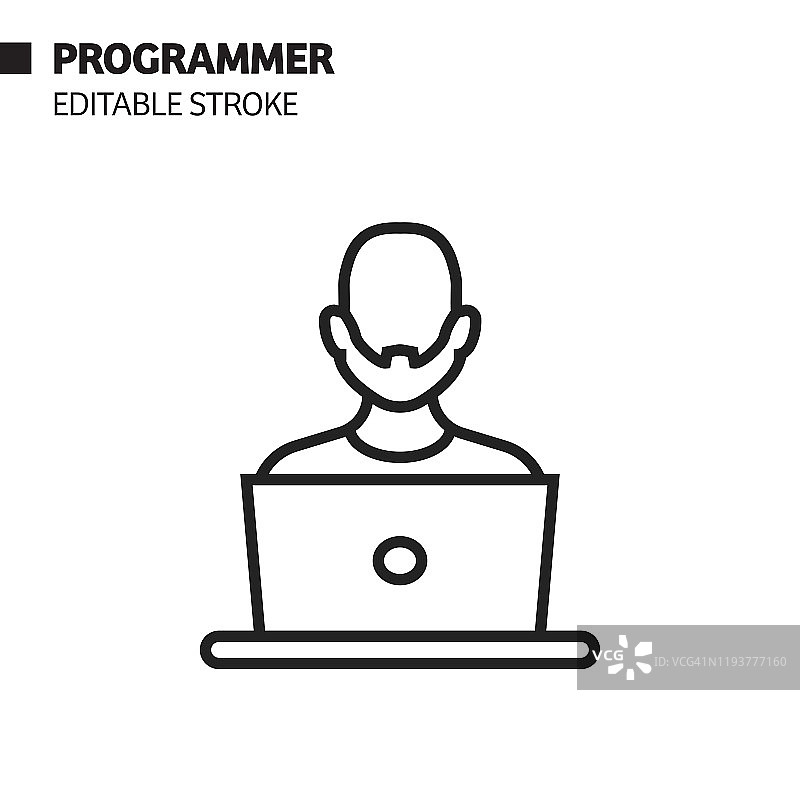程序员线性图标，轮廓矢量符号插图。像素完美，可编辑笔画。图片素材