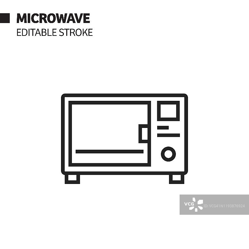 微波炉线性图标，轮廓矢量符号图示。像素完美，可编辑笔触。图片素材