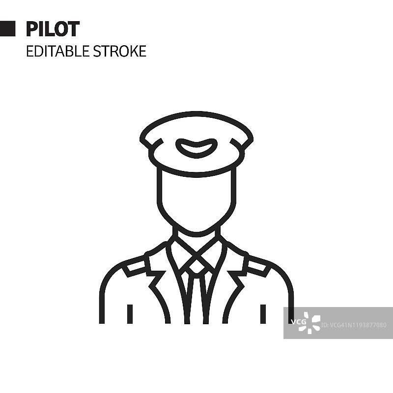 飞行员线性图标，轮廓矢量符号插图，像素完美，可编辑笔画图片素材