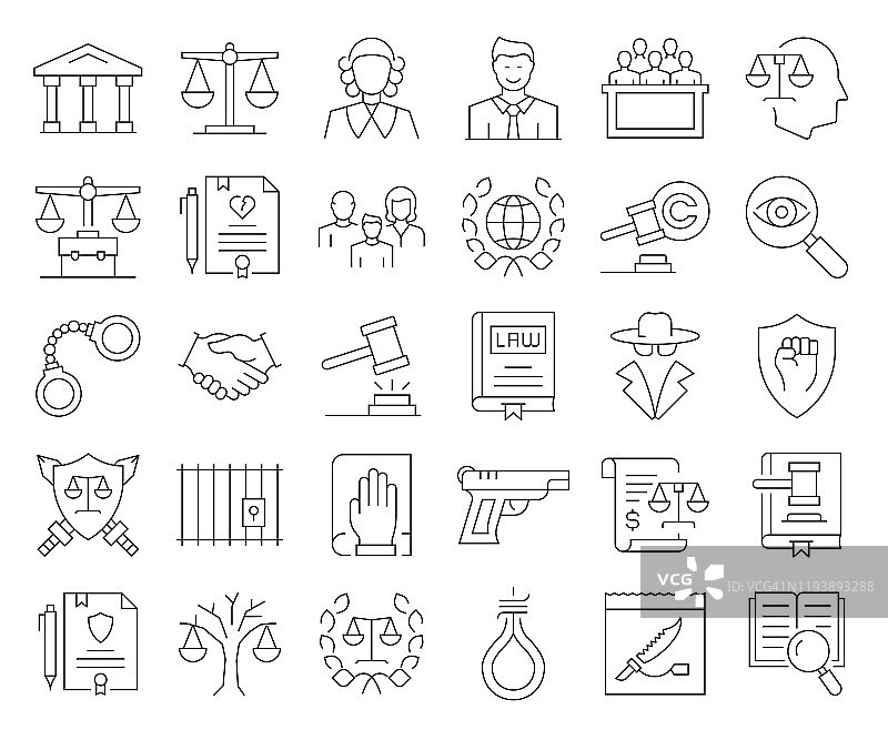 法律与公正相关矢量线性图标简约合集图片素材