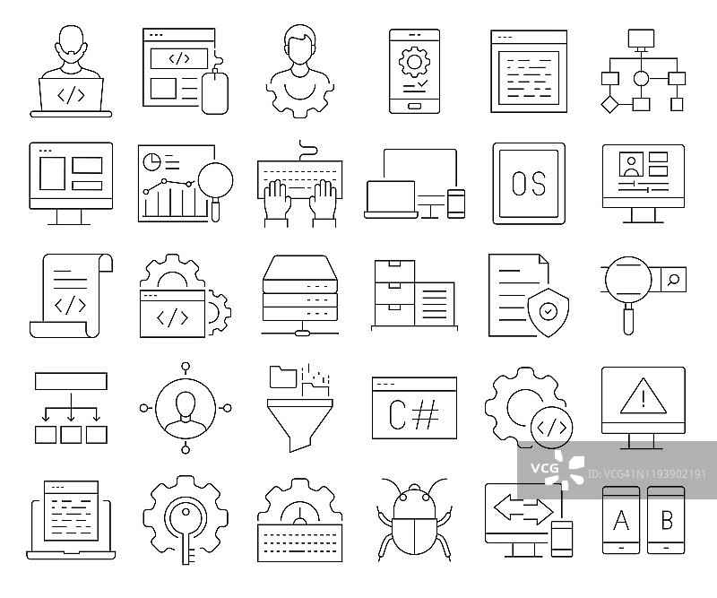 编程相关矢量线性图标系列（可编辑描边）图片素材