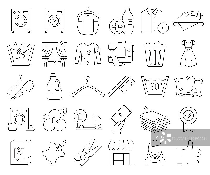 洗衣和干洗相关矢量线性图标合集图片素材