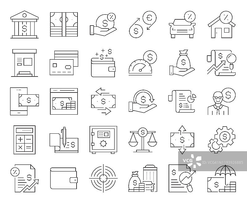 银行和金融相关矢量线性图标合集图片素材