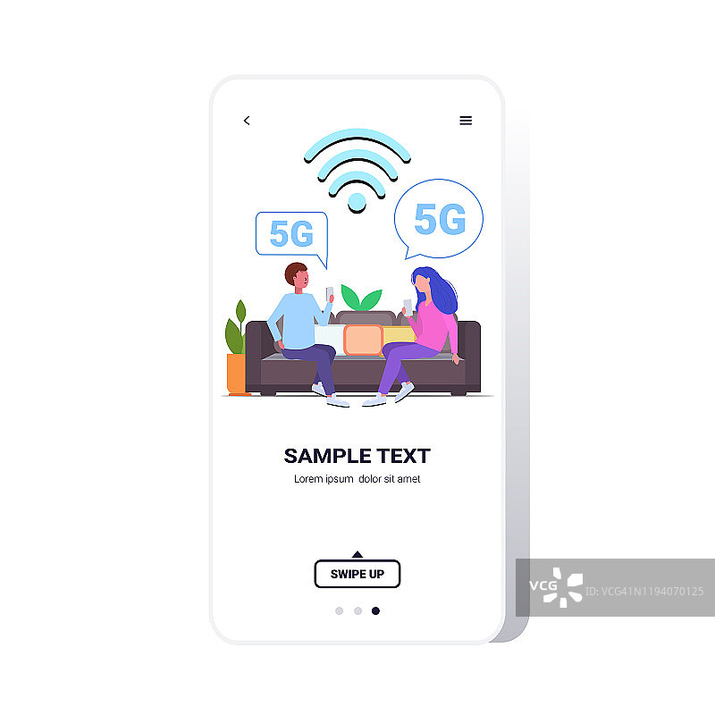 情侣使用5G移动应用在线聊天，无线系统连接图片素材