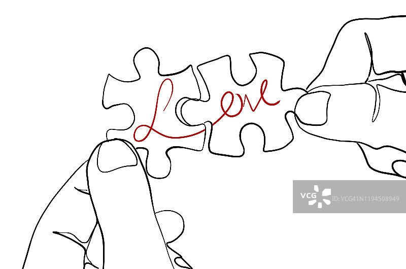 爱心主题拼图单线绘画图片素材