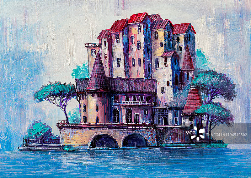 带树木的旧豪宅图片素材