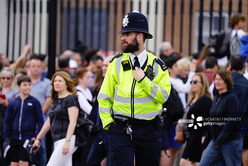 伦敦卫队换岗仪式上的警察图片素材