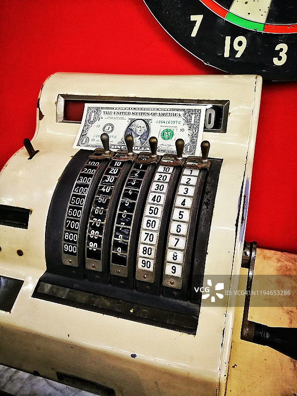 老式复古收银机和1美元图片素材