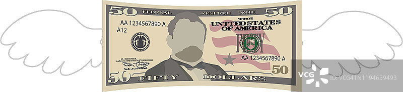 带羽毛的残损50美元纸币图片素材