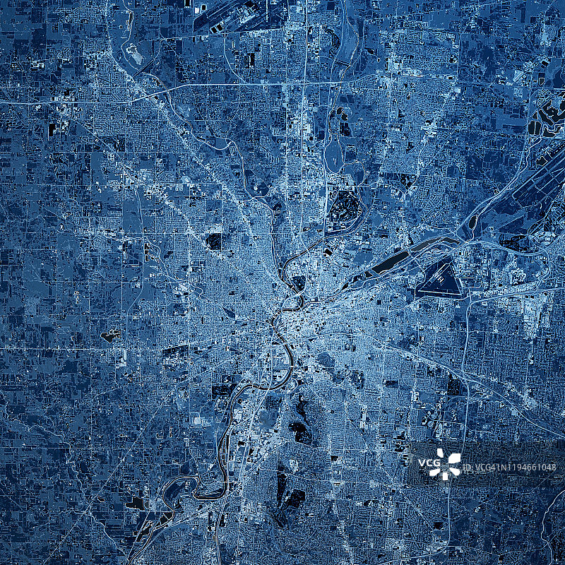 2019年3月俄亥俄州代顿市3D渲染地图蓝色顶视图图片素材