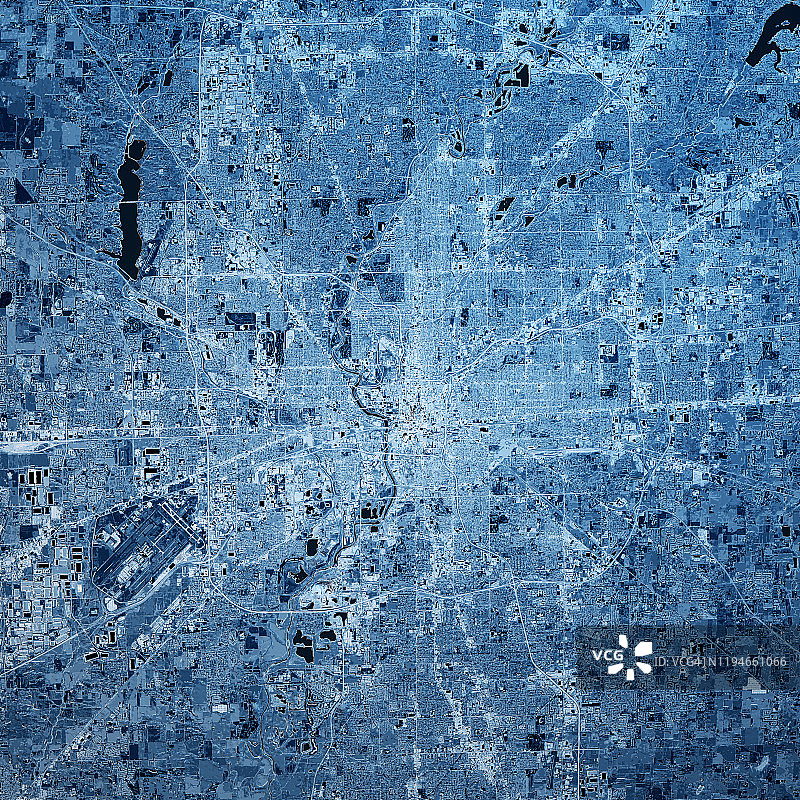 2019年11月印第安纳波利斯三维渲染地图蓝色顶视图图片素材