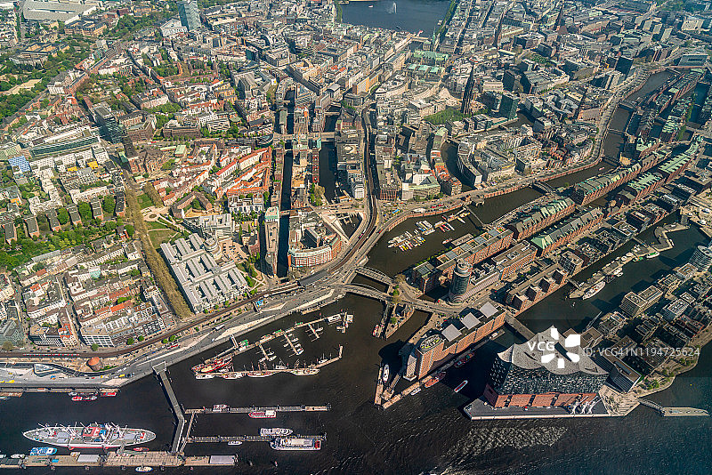 汉堡仓库城-港口新城航拍图片素材