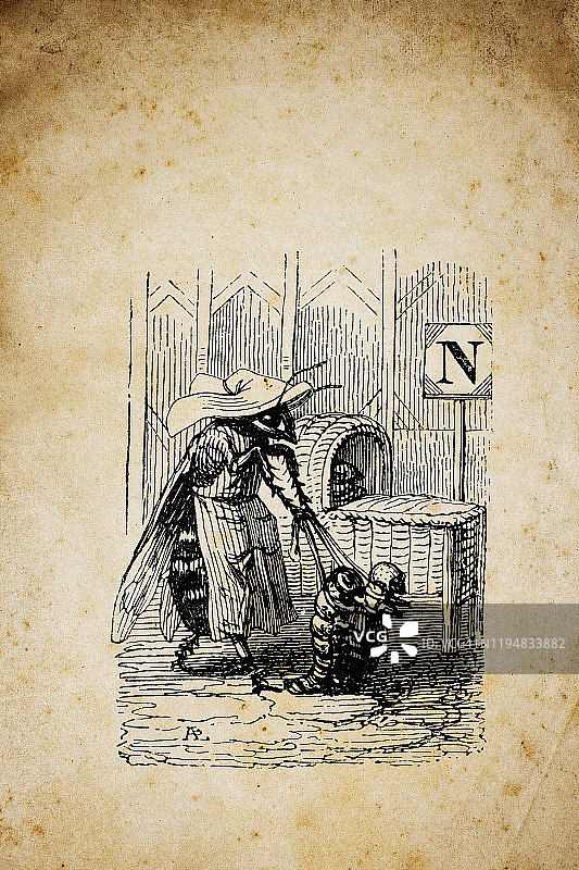 拟人化动物插画：蜜蜂和孩子们图片素材