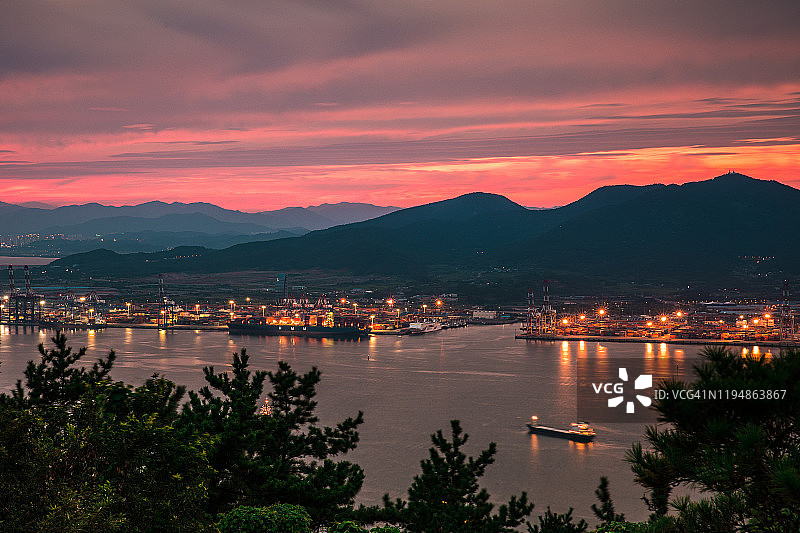 韩国丽水光阳湾日落景色图片素材