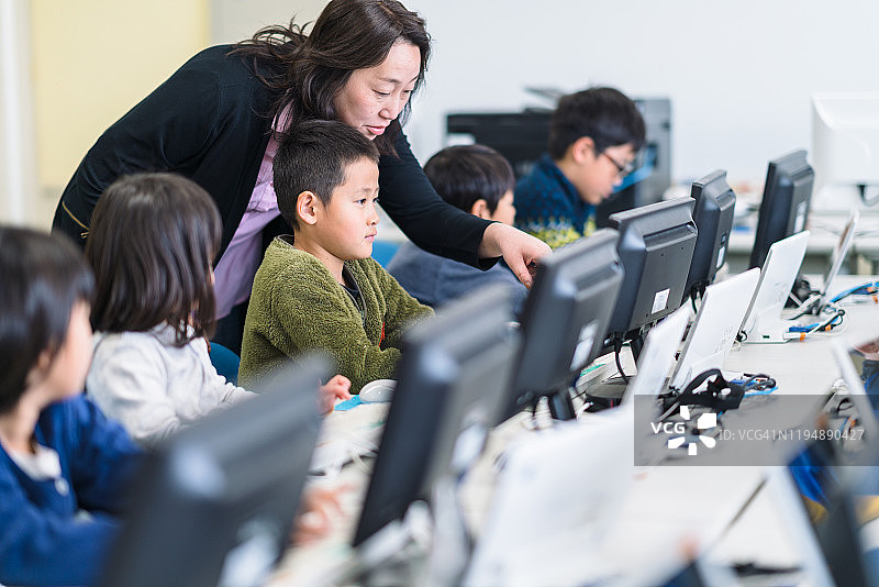 一群小学生在上电脑课图片素材