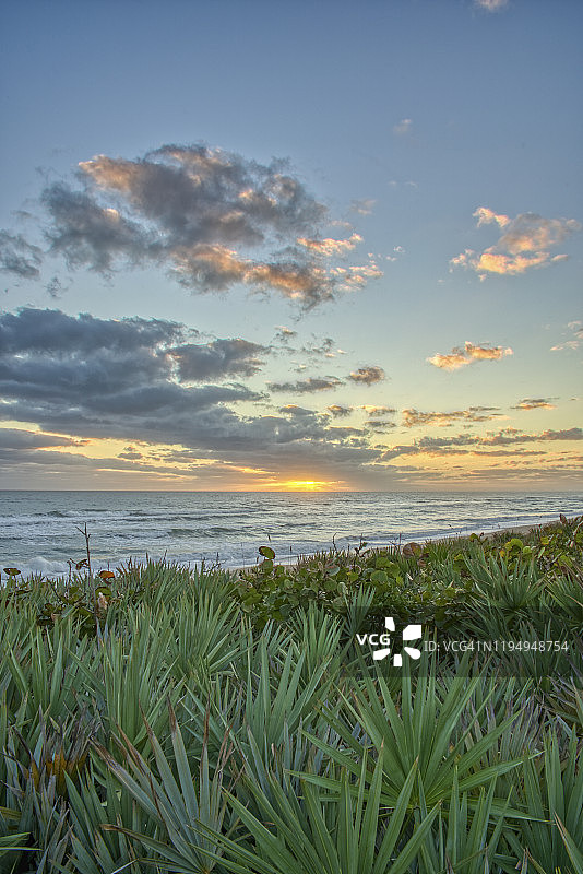 佛罗里达梅里特岛国家野生动物保护区大西洋海滩上的美丽日出图片素材