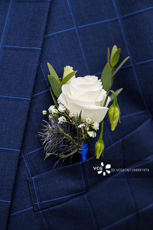 身穿白色衬衫、蓝色格子马甲的年轻男士，婚礼主题图片素材