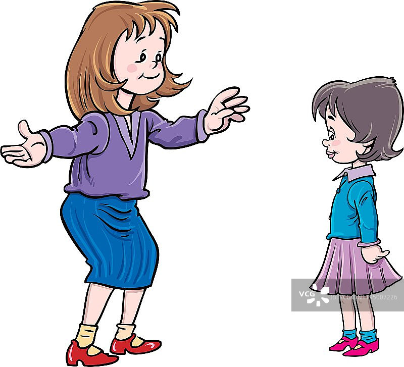 白色背景上的女子与小女孩，矢量插画图片素材