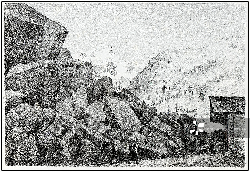 意大利阿尔卑斯山瓦尔塞西亚地区人物风情古董插画：圣安东尼奥图片素材