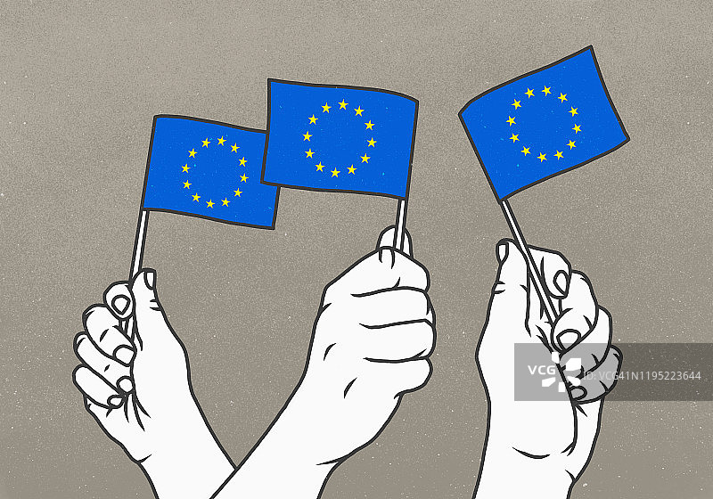 挥舞欧盟小旗帜的手图片素材