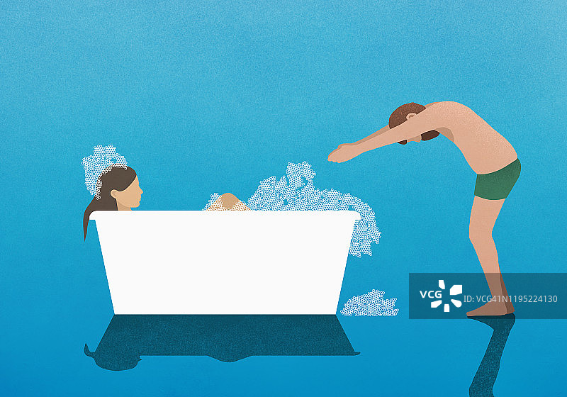 丈夫准备和妻子一起泡泡浴图片素材