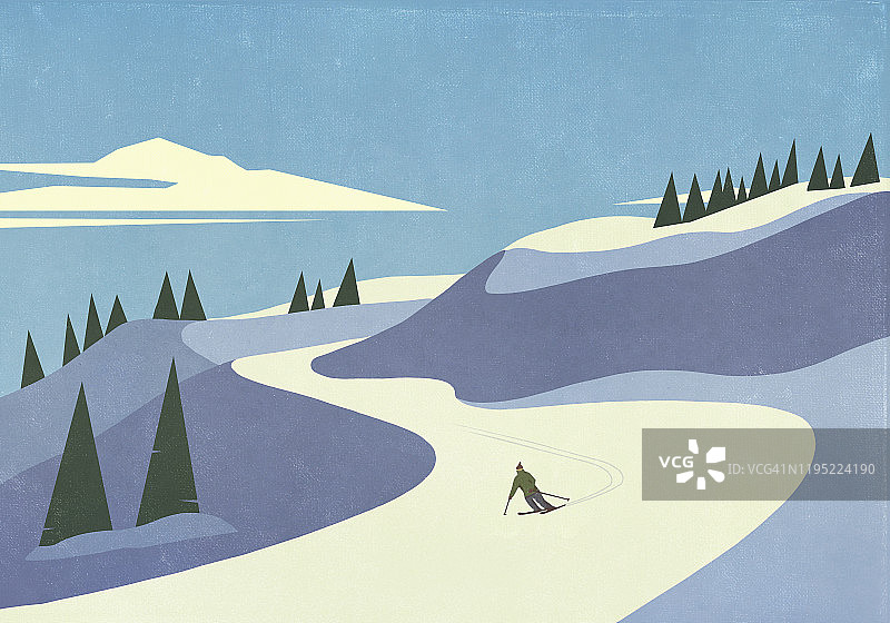 滑雪者滑下雪山坡图片素材