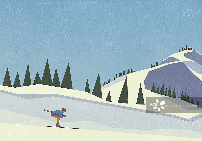 速降滑雪者滑下雪山坡图片素材