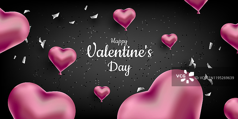 情人节3D心形纸屑黑色背景矢量素材图片素材
