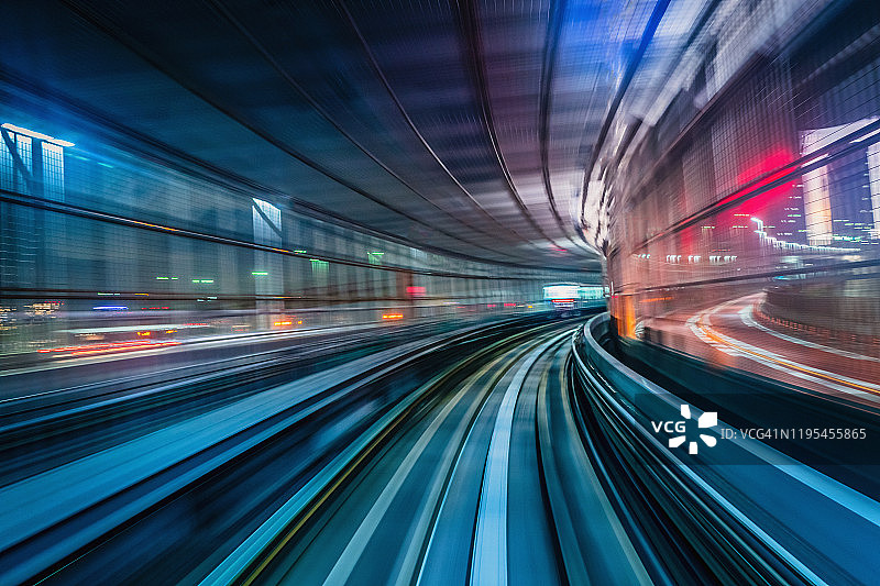 日本东京高速列车隧道运动模糊抽象图片素材