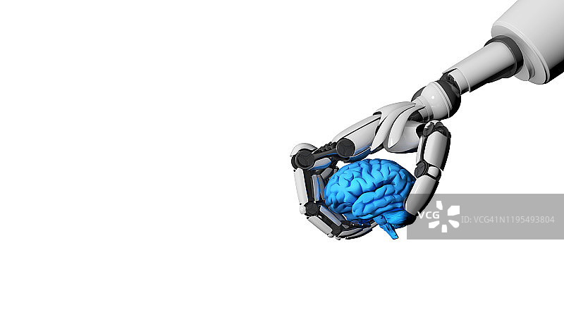 机器人手臂抓人脑，人工智能工业机械图片素材