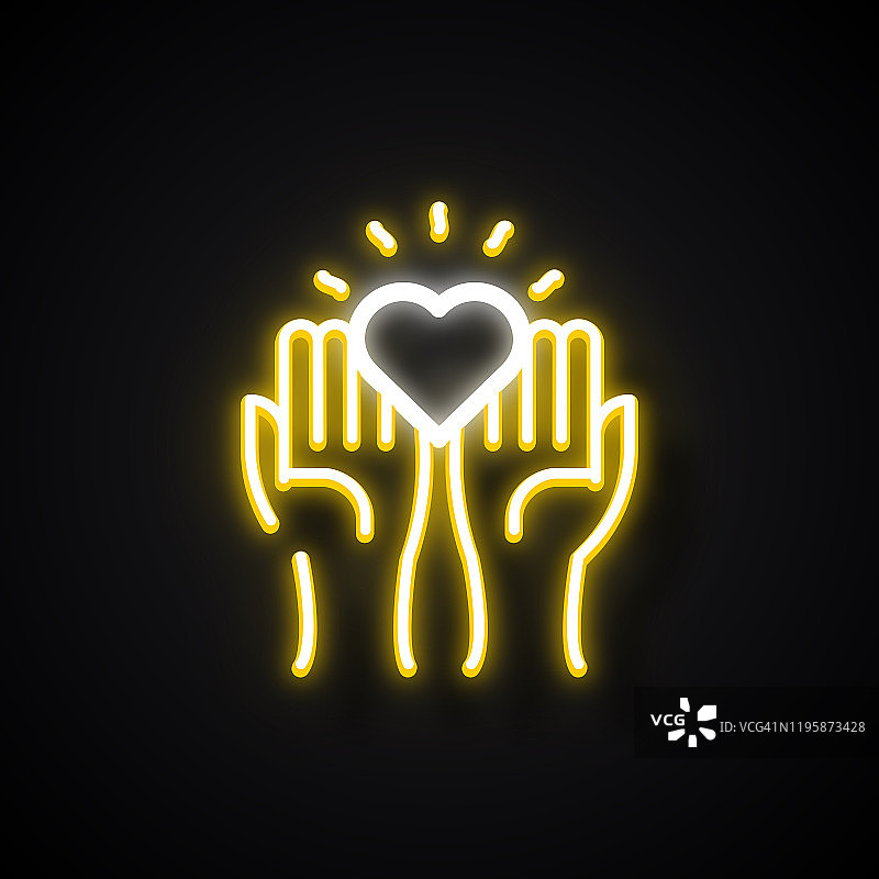 发光霓虹灯效果慈善和捐赠图标：轮廓符号合集图片素材