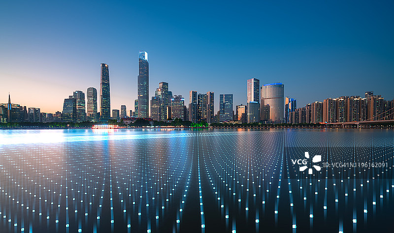 蓝色网格线的城市天际线图片素材