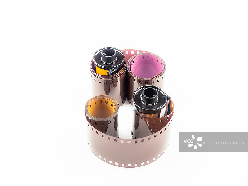 白色背景上的35毫米胶卷特写图片素材