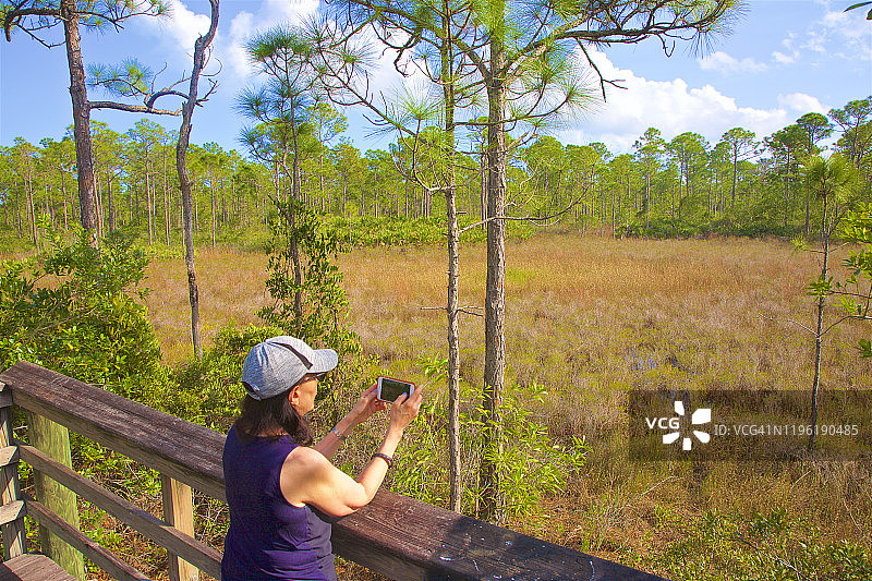 女人在圣露西港用手机拍照图片素材