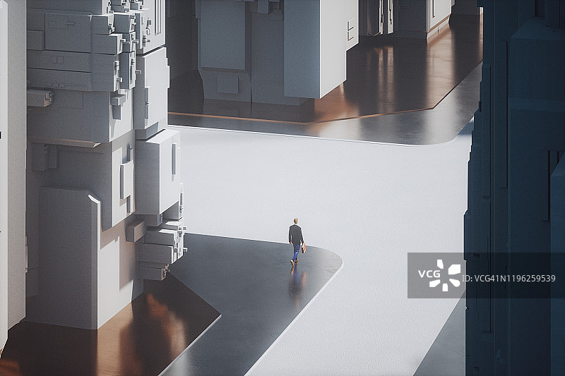 在空旷的未来城市中行走的孤单商人图片素材