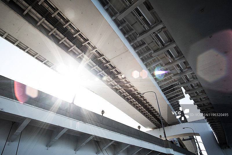 阳光明媚，穿过桥梁图片素材