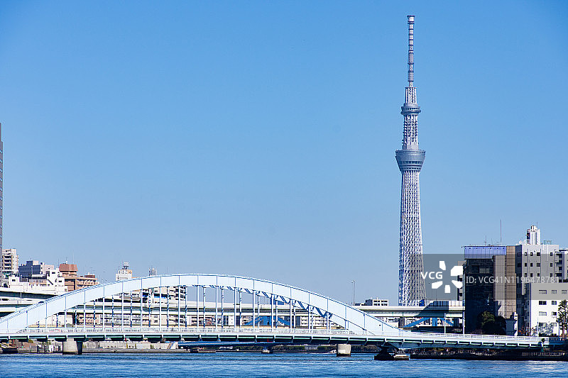 日本东京隅田川与东京晴空塔图片素材