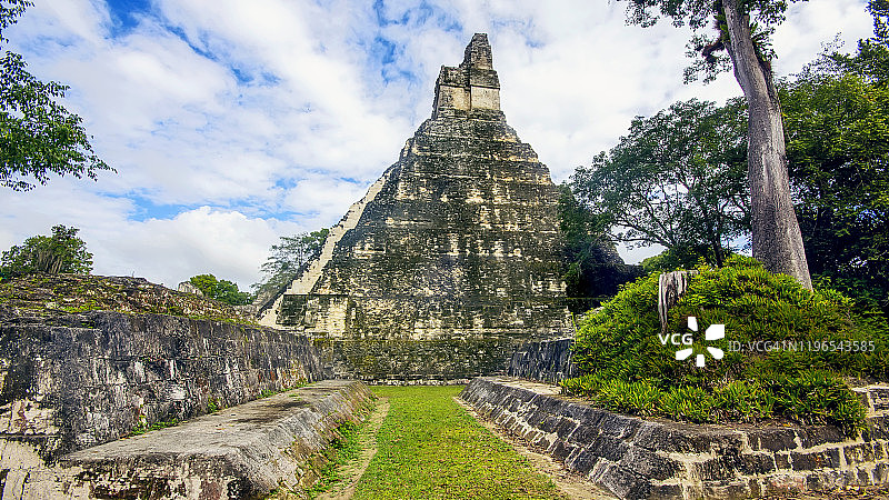 危地马拉蒂卡尔雨林中的玛雅金字塔：大美洲虎神庙图片素材