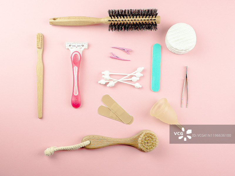 有机材料制成的女性卫生用品静物，女性卫生概念图片素材