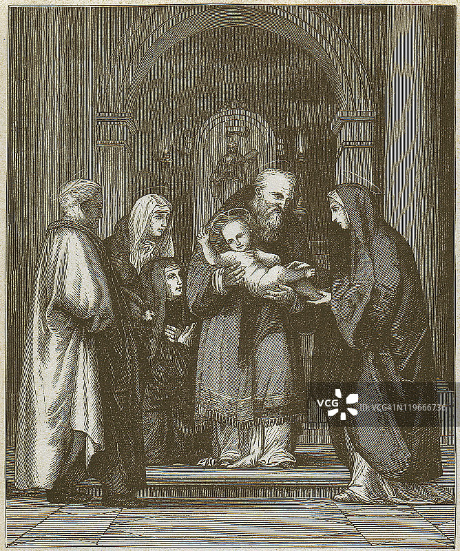 耶稣在圣殿中的展示（路加福音 2），出版于1877年图片素材