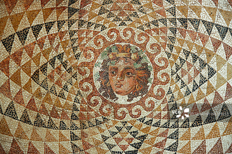 希腊科林斯遗址中的狄俄尼索斯马赛克图片素材