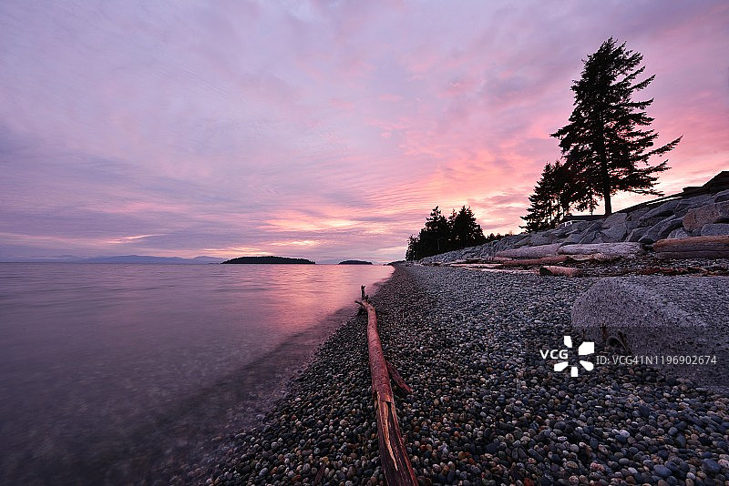 锡切尔特海滩冬季日落，阳光海岸，不列颠哥伦比亚省图片素材