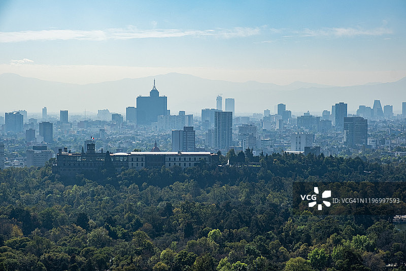 墨西哥墨西哥城查普尔特佩克公园和城堡全景航拍图片素材