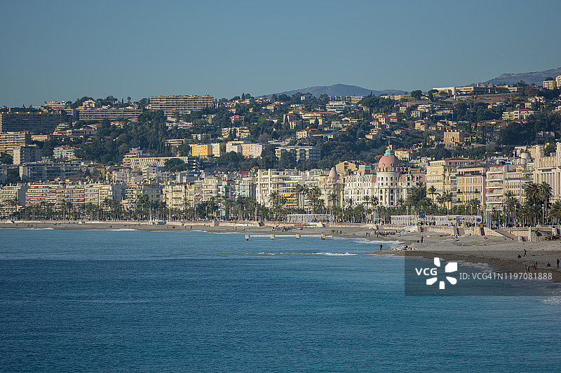 法国尼斯海滩及盎格鲁大道景色图片素材