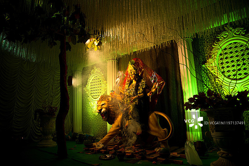 印度杜尔迦女神像与杜尔迦节图片素材