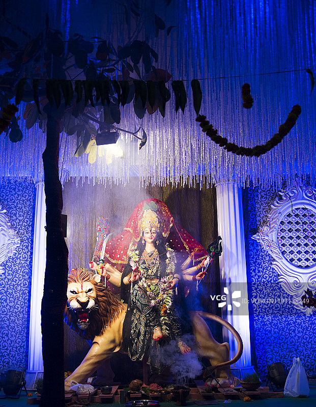 印度杜尔迦女神像与杜尔迦节图片素材