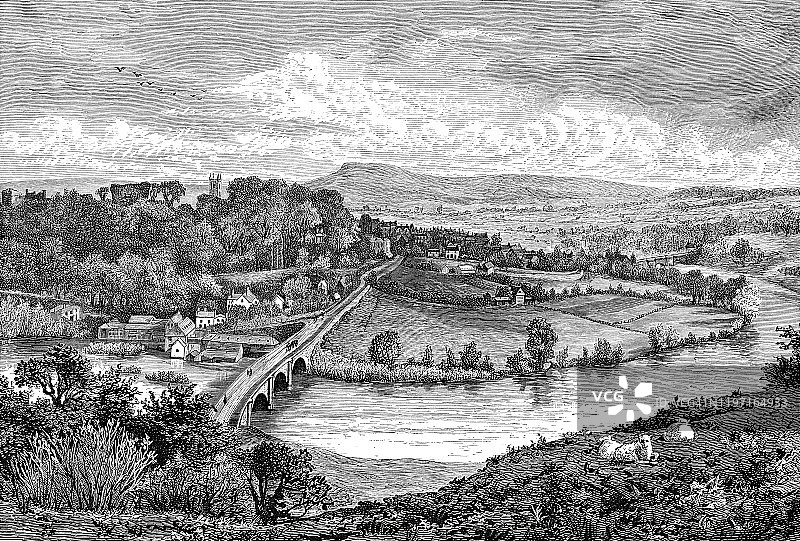 英格兰什罗普郡拉德洛镇（19世纪）图片素材