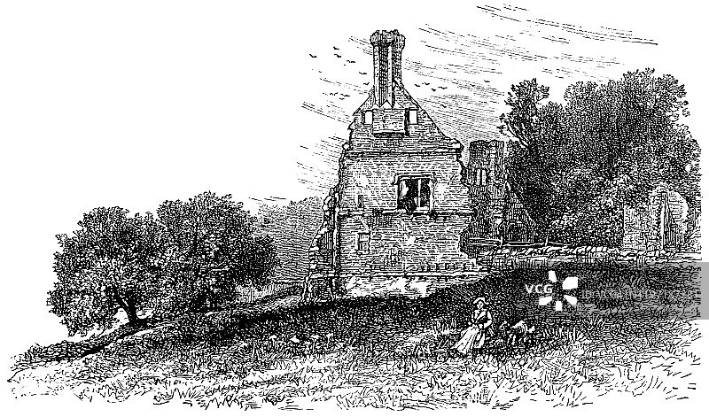 英格兰莱斯特郡布拉德盖特公园的布拉德盖特故居遗址 - 19世纪图片素材