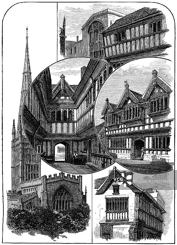 英国考文垂市的各种地标建筑 - 19世纪图片素材